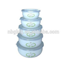 enamel ice bowl with shiny decals PE lids enamel mixing mug ice cream bowl